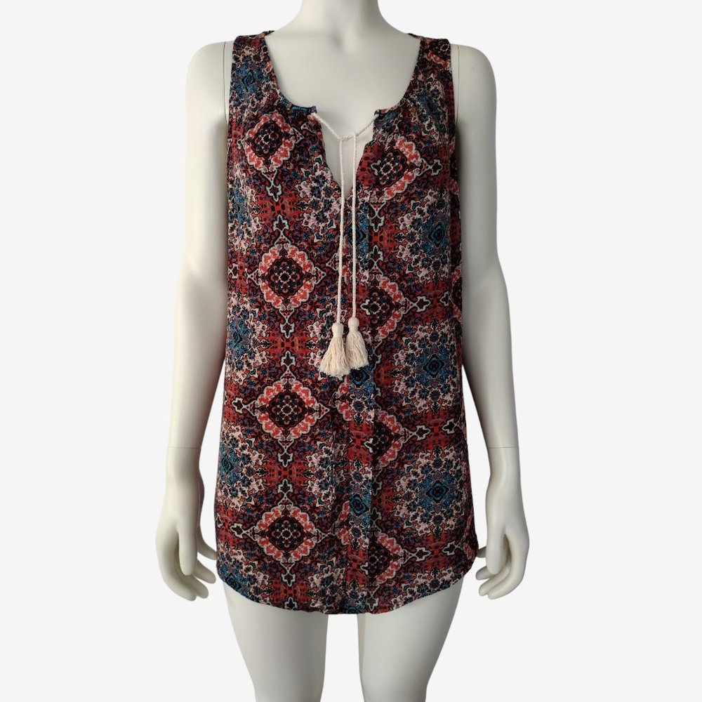 Stoosh Multicolored Lightweight Sleeveless Rayon Split Neck Blouse Size L